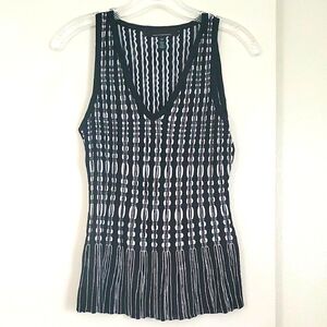 WHBM Sleeveless Mixed Stitch Peplum Top Black and Ecru XS